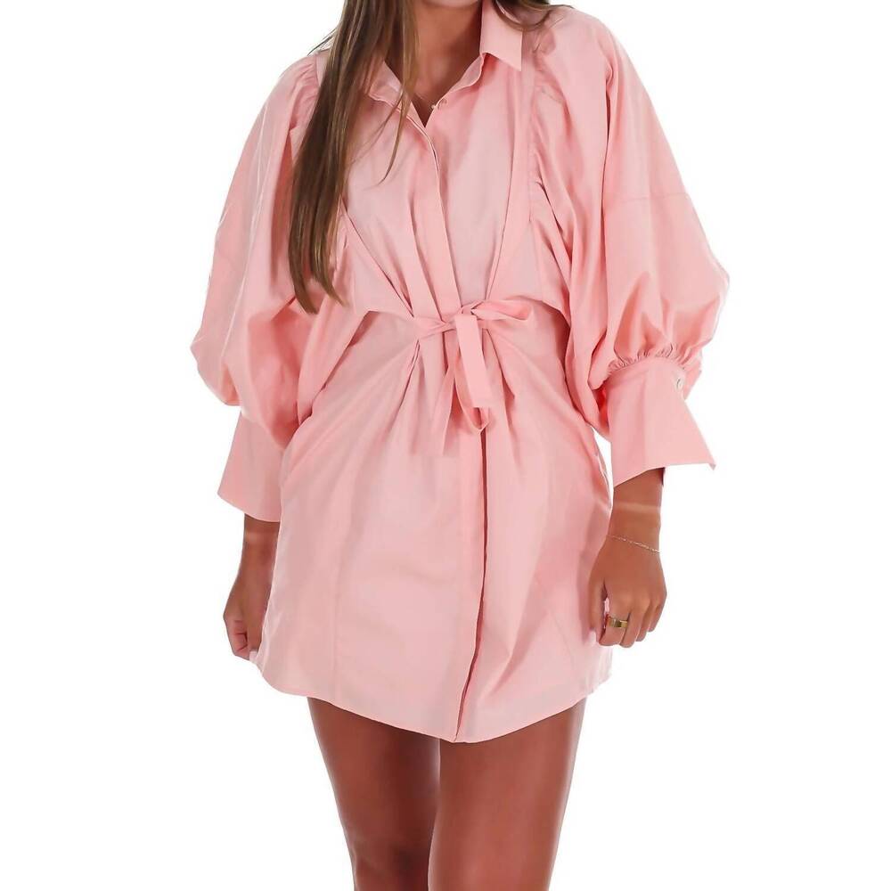 NEW REMINISCENCE classy puff sleeve mini dress in soft pink